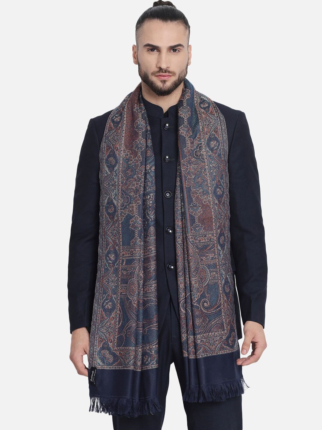 Pashtush Men Navy Blue Printed Woolen Shawl-picture-29