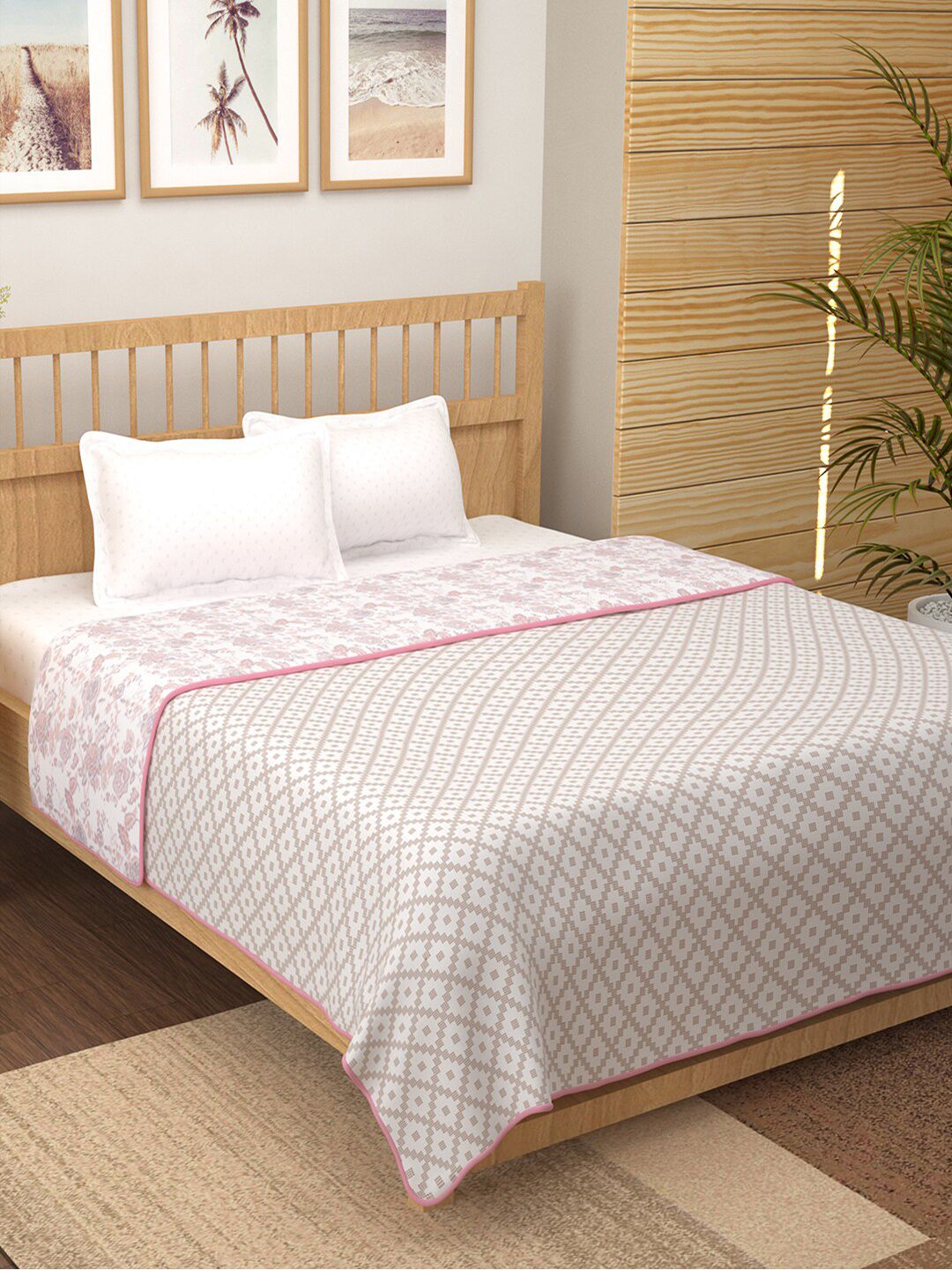 Story@home Pink & White 150 GSM Double Bed Floral AC Room Dohar