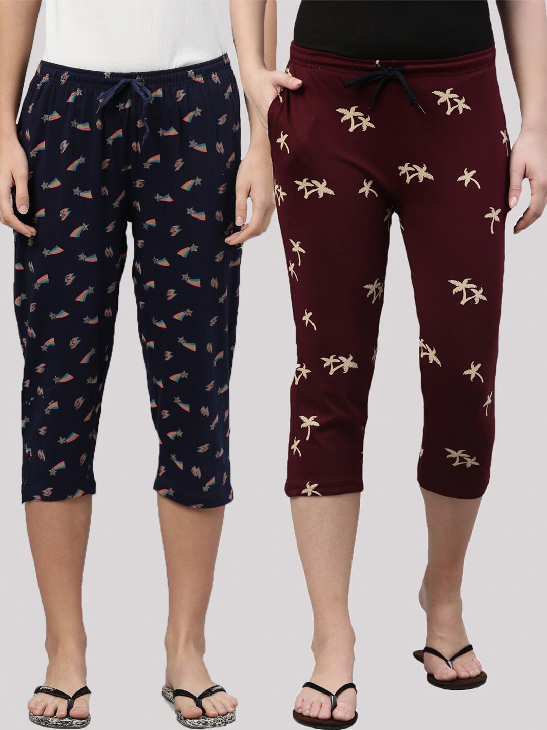 Kryptic Women Navy Blue & Maroon Pack Of 2 Printed Cotton Capris-picture-12