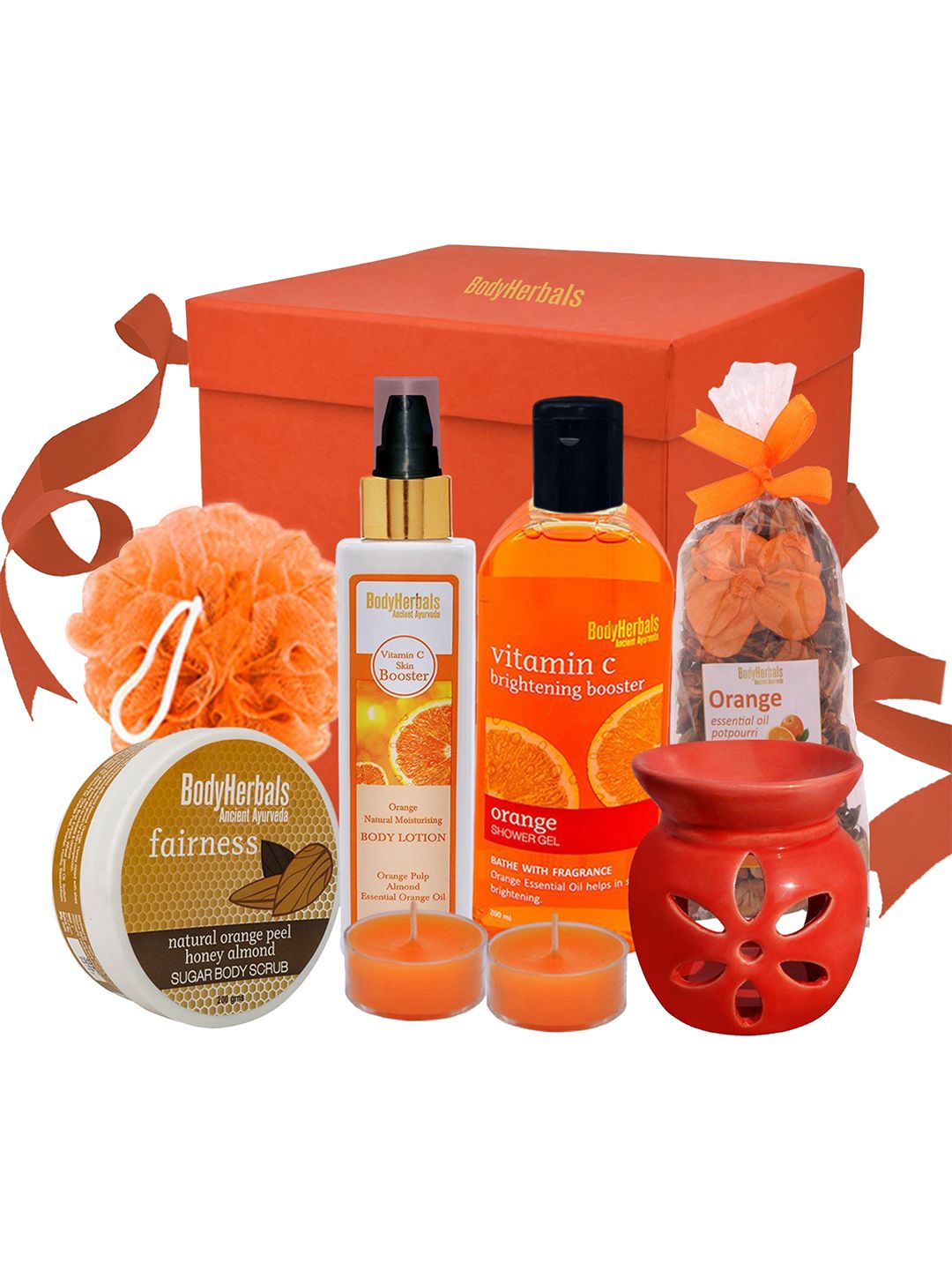 BodyHerbals 7 Pcs Bath & Body Spa Gift Hamper Energising Orange Essentials-image-5