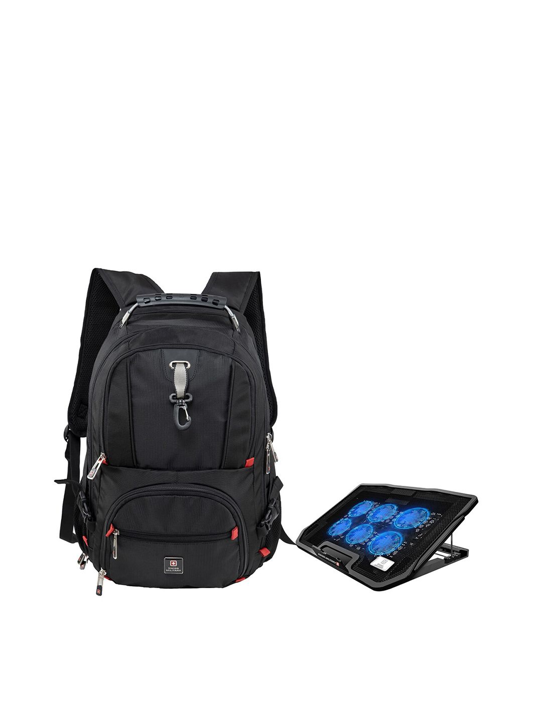 SWISS MILITARY Unisex Set Of 2 Black Brand Logo Backpack with Laptop Cooling Flexi Stand-picture-15