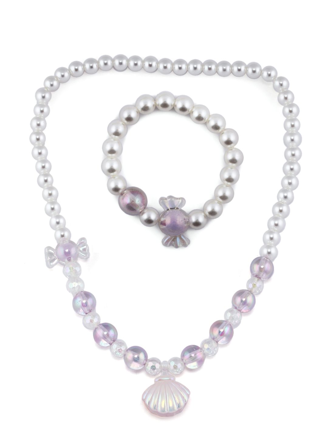 EL REGALO Girls Purple Beaded Necklace Bracelet Jewellery Set