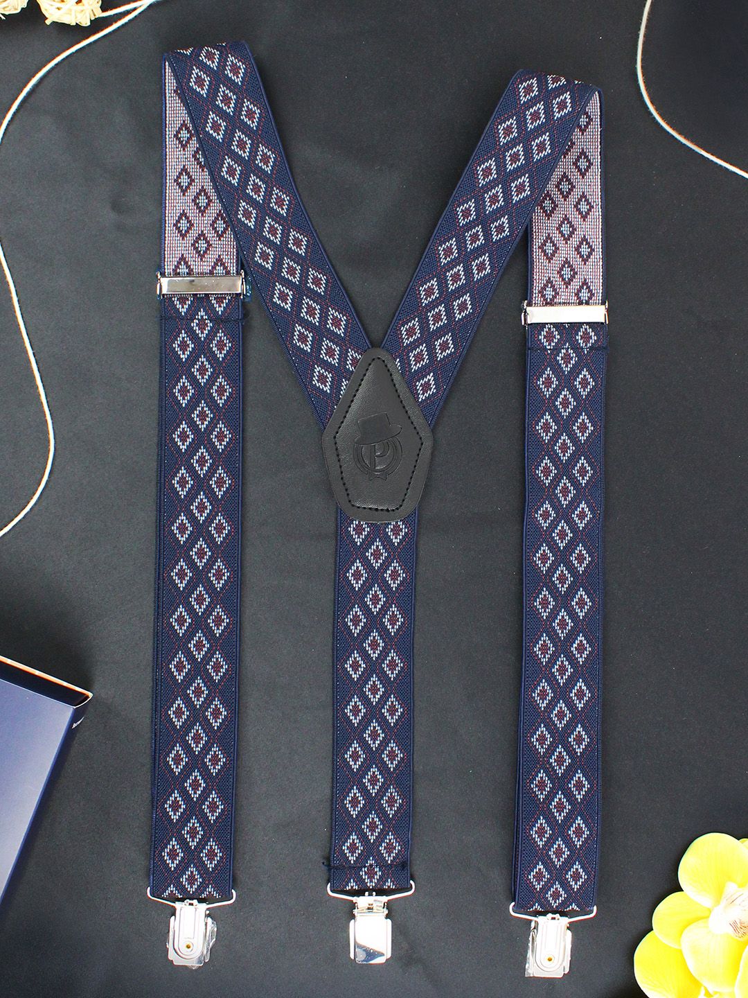 PELUCHE Men Blue & White Patterned Suspenders-picture-22