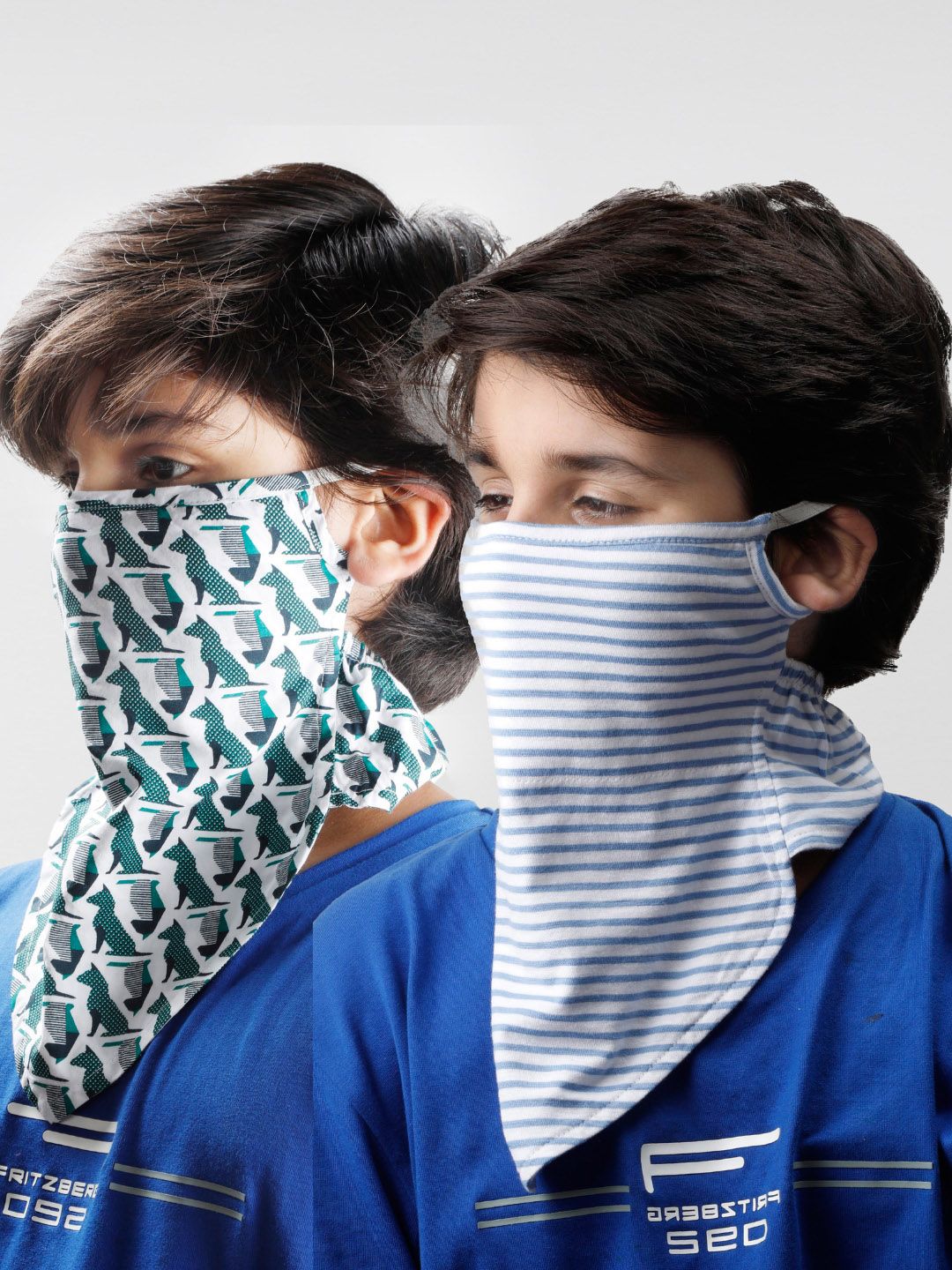 Dream of Glory Inc Kids White & Green Pack of 2 Pure Cotton Reusable Cloth Masks