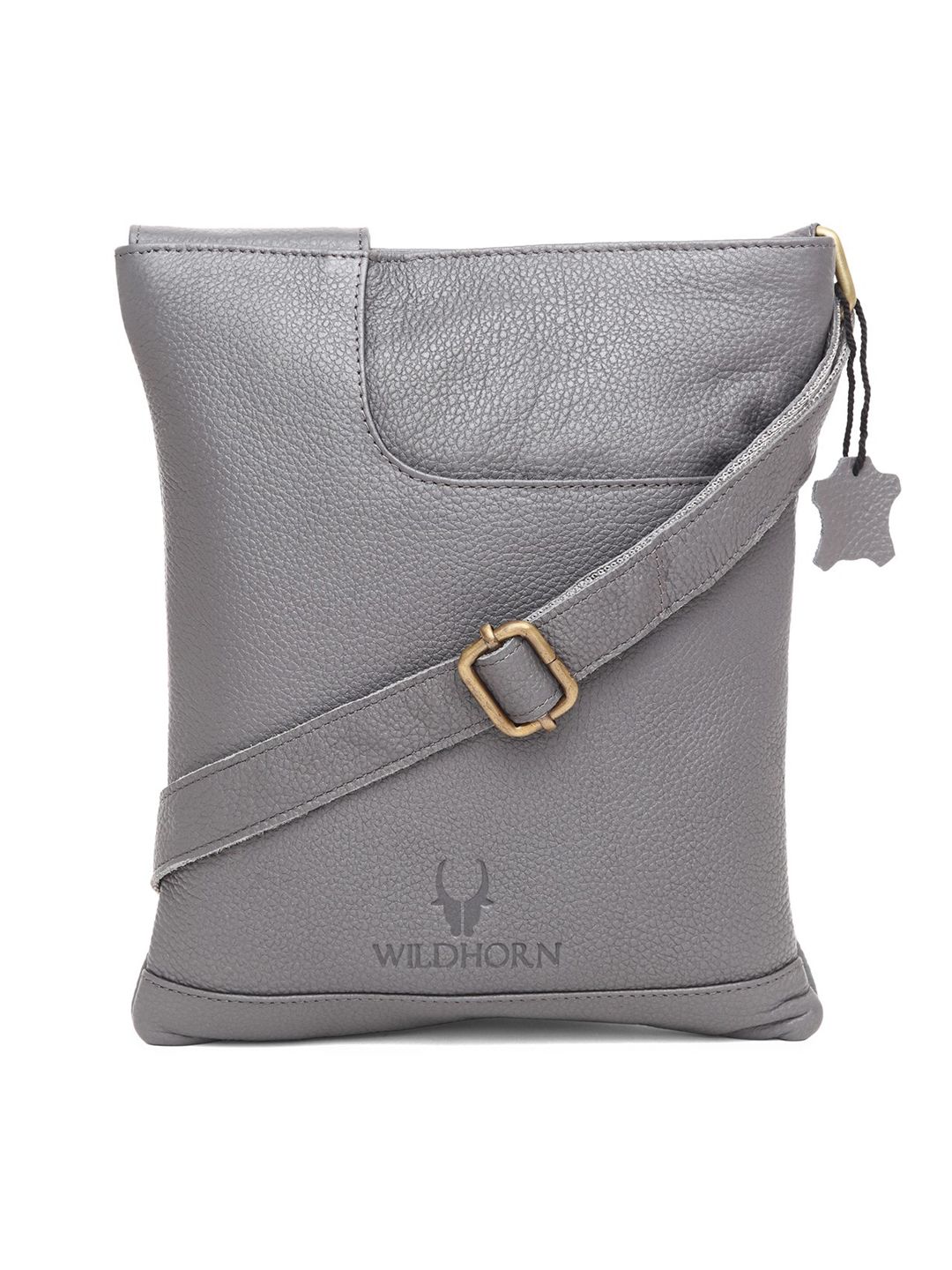 WildHorn Men Grey Leather Oversized Bucket Sling Bag-picture-27