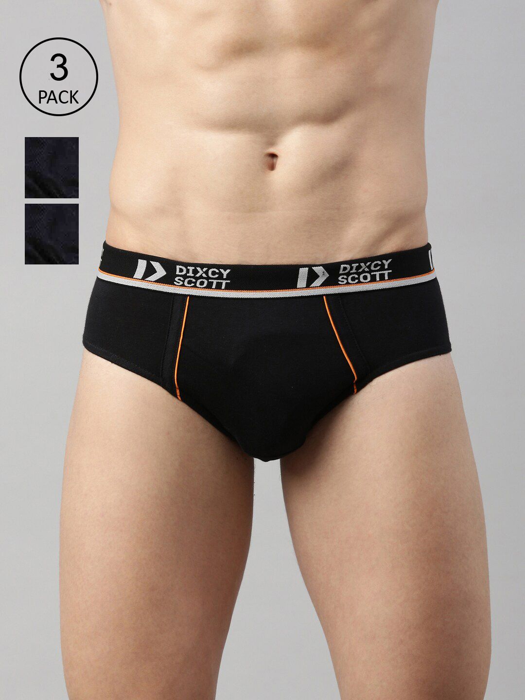 DIXCY SCOTT Men Pack Of 3 Black Solid Cotton Mid-Rise Basic Briefs-image-49