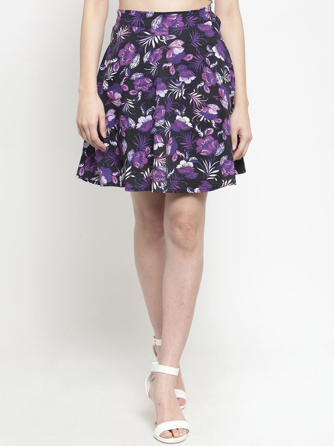 Sera Women Purple Floral A-Line Mini Skirt