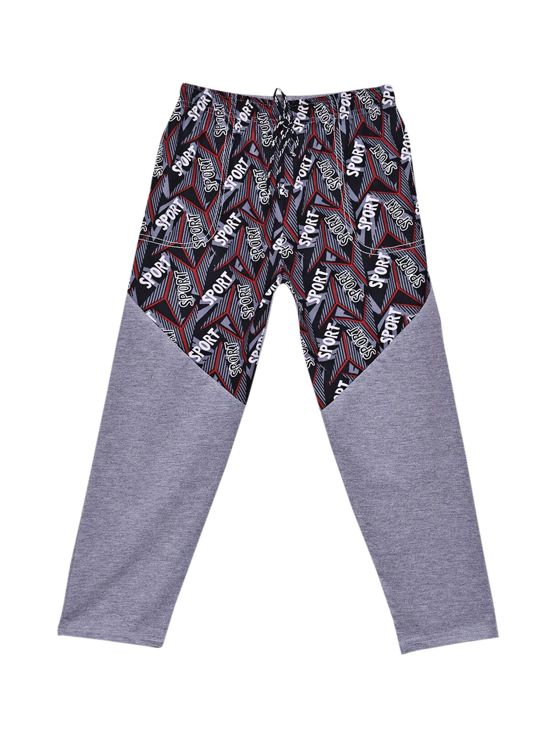 SWEET ANGEL Boys Grey Melange &  Black Printed Pure Cotton Track Pants-picture-16