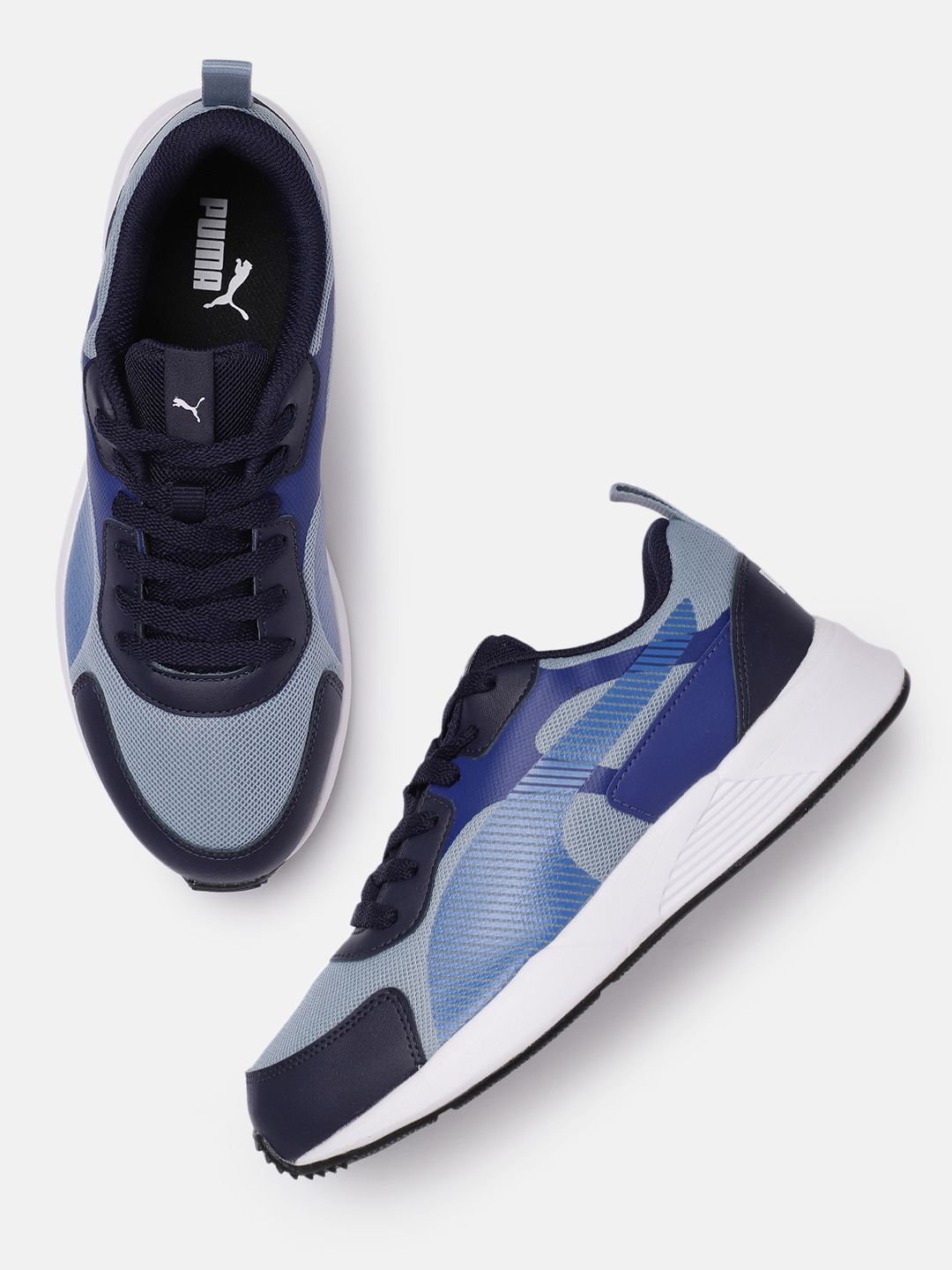 Puma Men Navy Blue and Off-White Colourblocked Sneakers - Price History