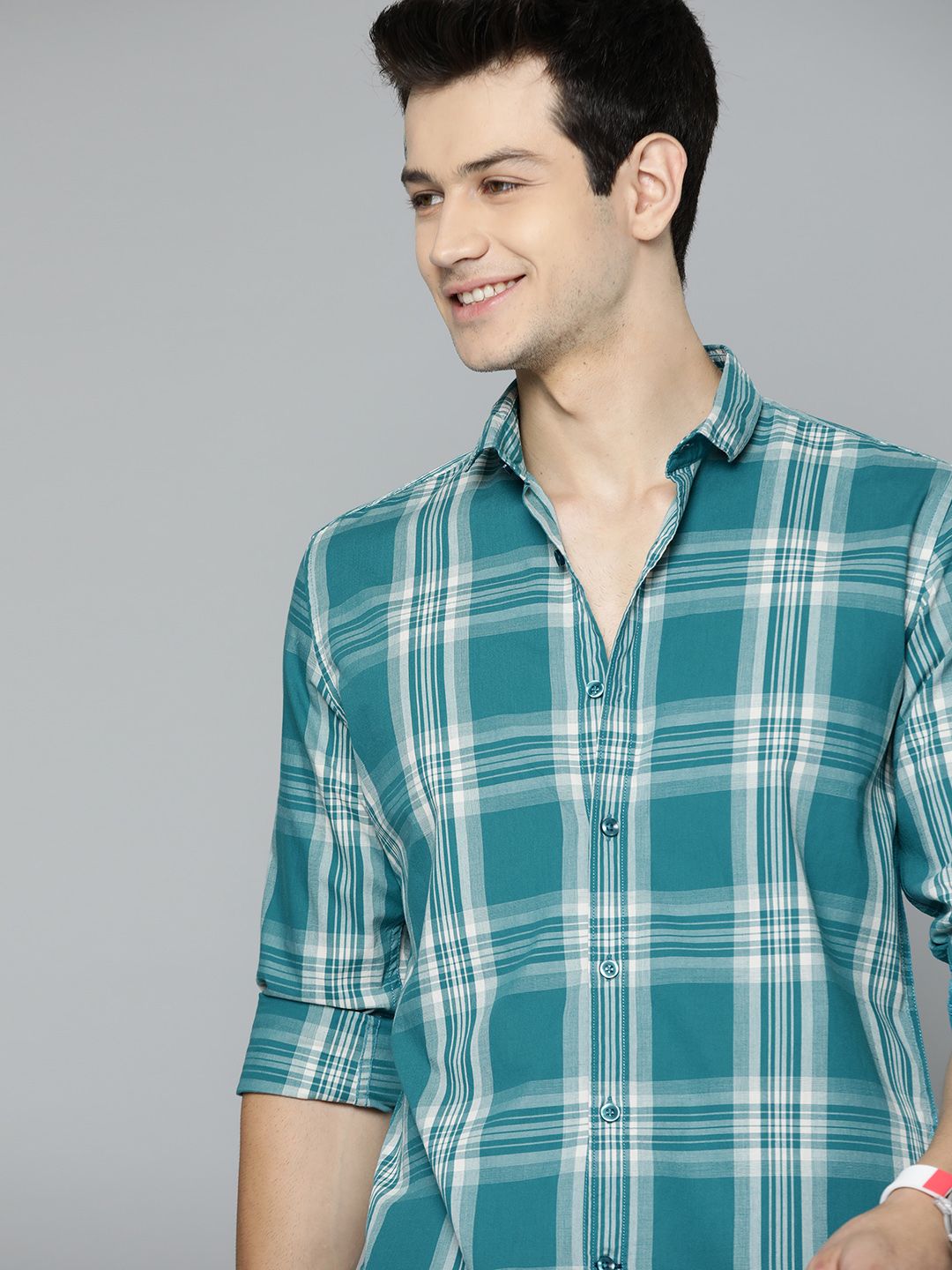 Mast & Harbour Men Blue & White Pure Cotton Tartan Checked Casual Shirt-picture-42