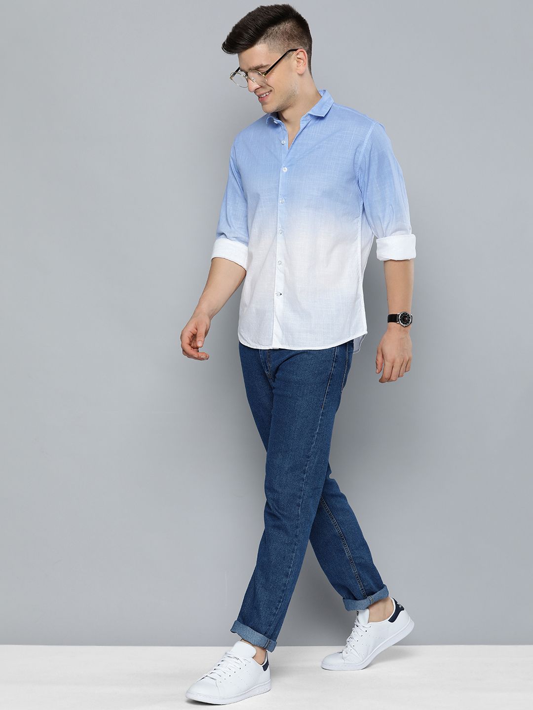 Mast & Harbour Men Blue & White Ombre Dyed Casual Pure Cotton Sustainable Shirt-picture-16
