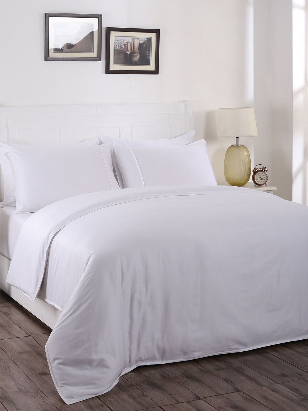MASPAR White Solid 300 TC Pure Cotton Double Bedding Set With 2 Pillow Covers-picture-10