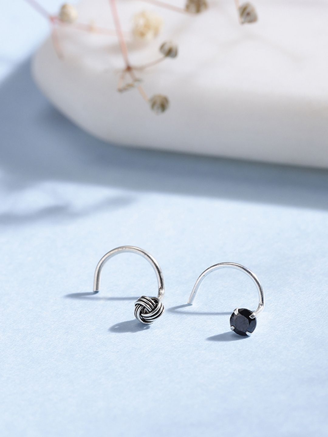 Zavya Women Set of 2 Silver-Plated 925 Sterling Silver Nose Pin-picture-10