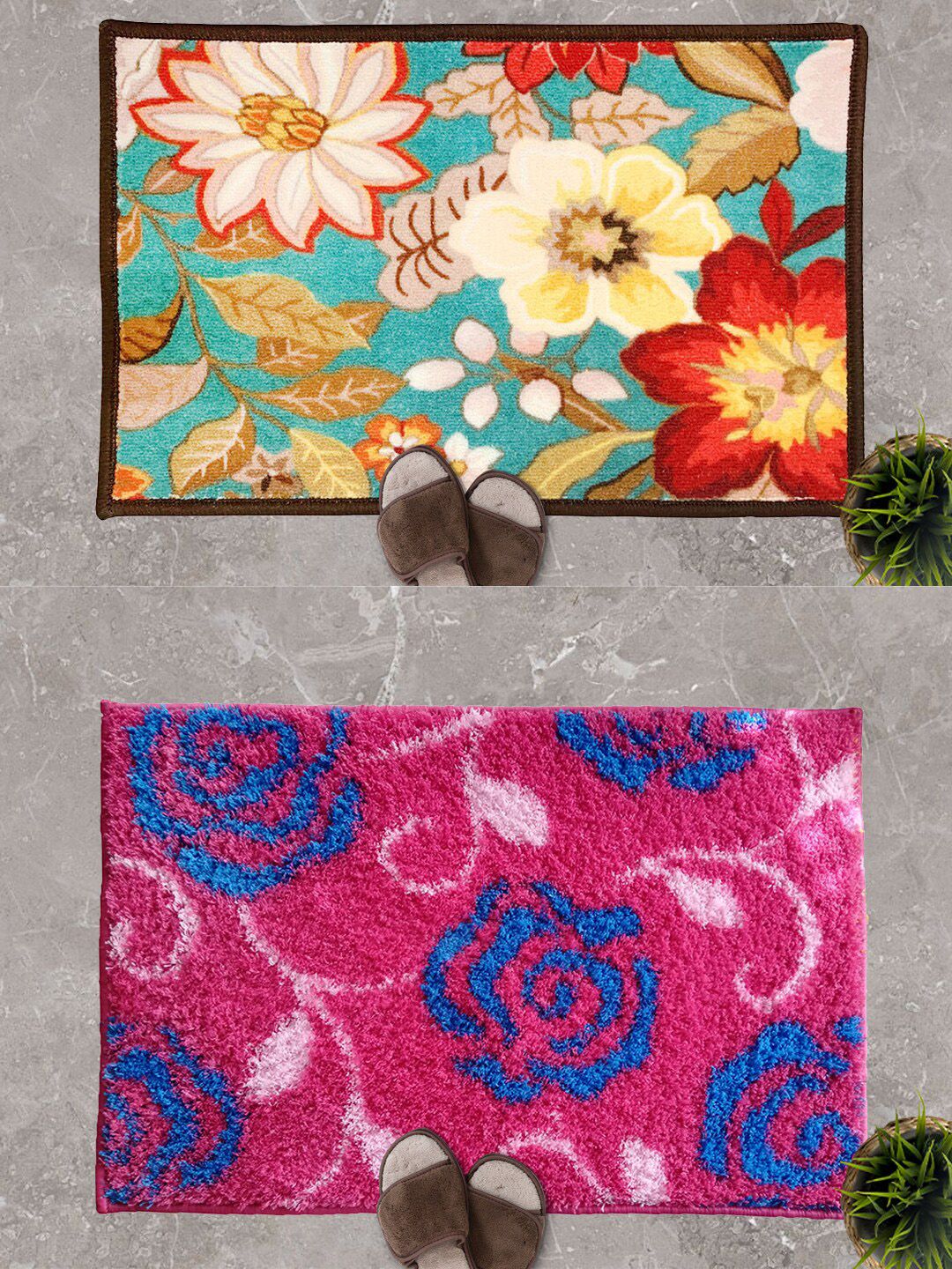 Athom Trendz Set Of 2 Multi Floral Printed Anti-Skid Doormats-image-32