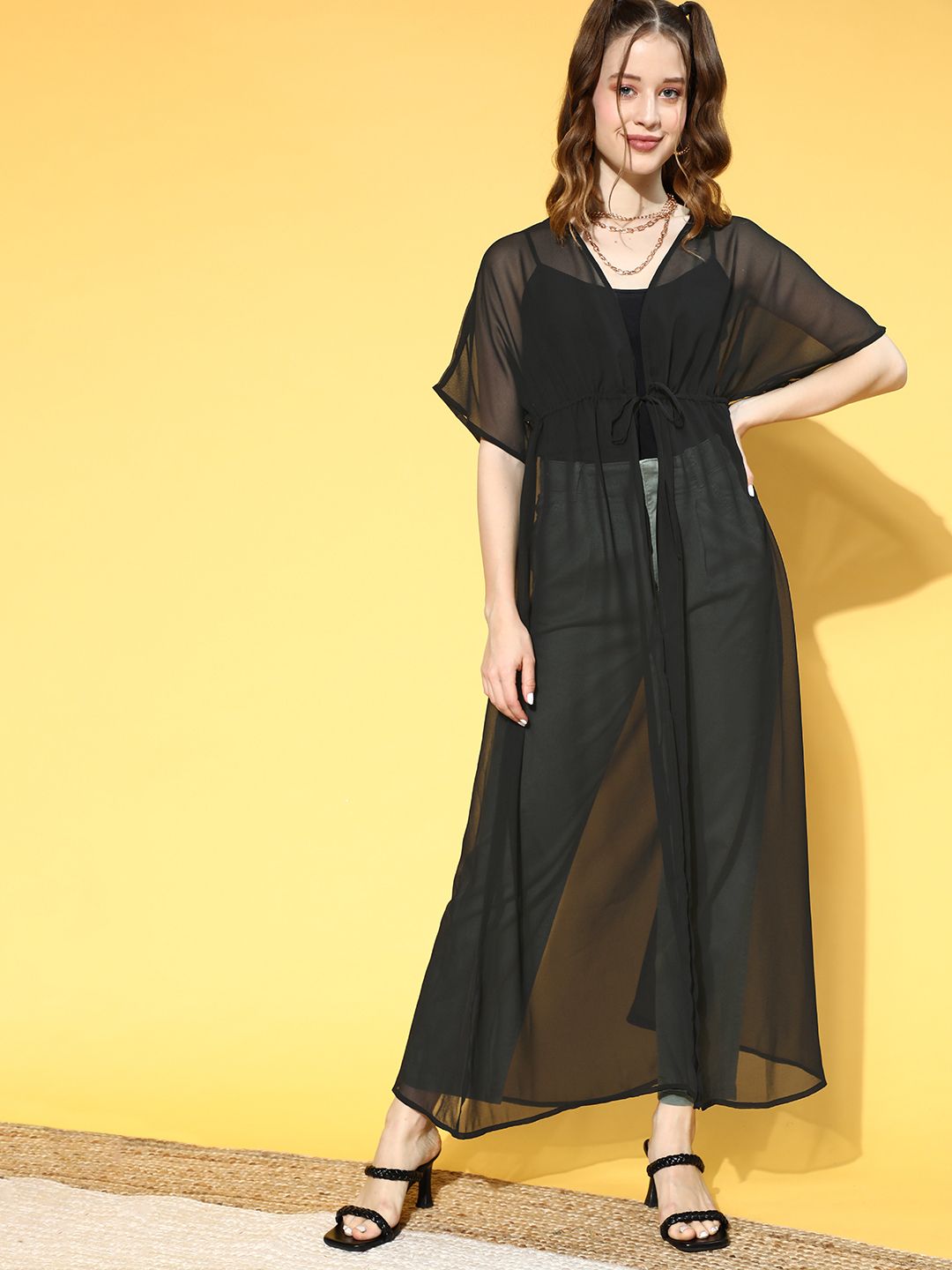Berrylush Women Stylish Black Solid Sheer Shrug-picture-13