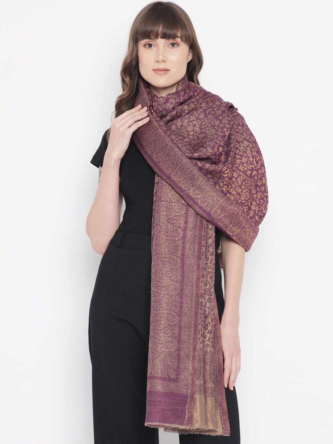 Pashtush Women Purple & Beige Woven Design Shawl-image-28