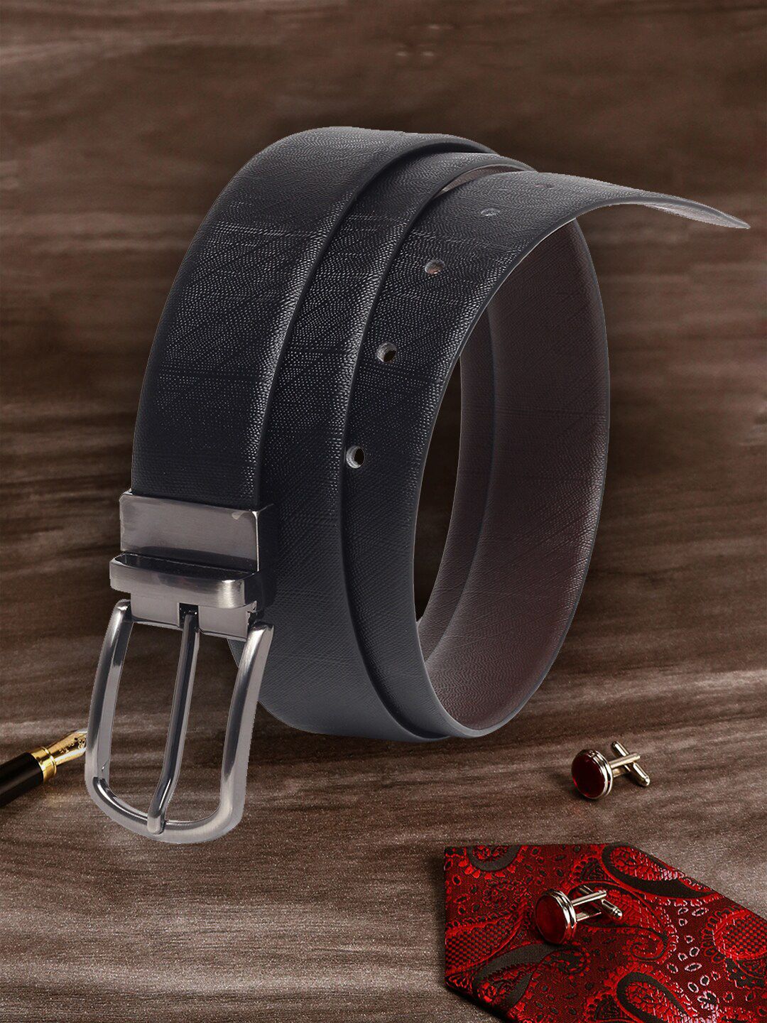 MUTAQINOTI Men Black & Brown Leather Formal Belt-picture-18