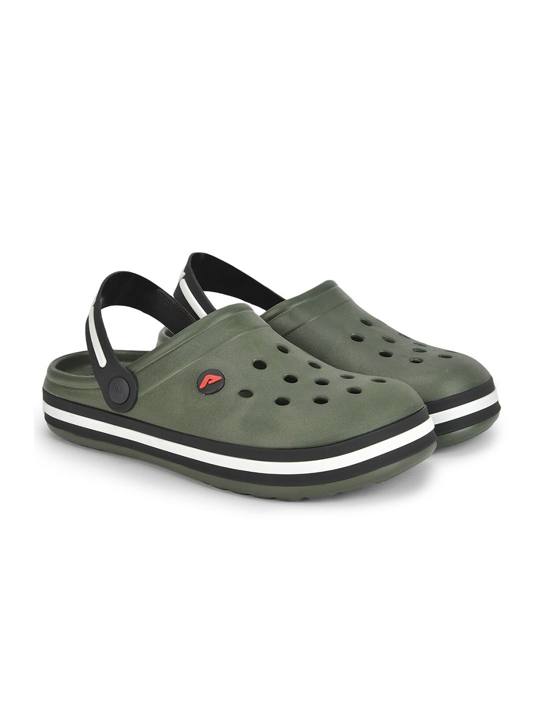 Adda Men Olive Green & White Rubber Clogs