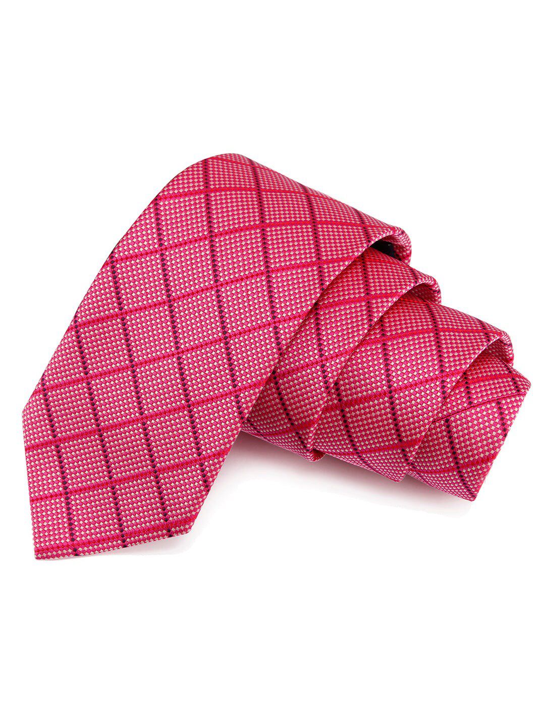 PELUCHE Men Pink & White Checked Broad Tie-picture-33
