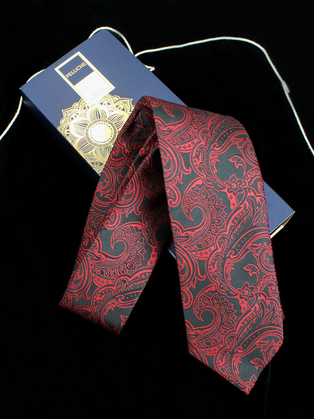 PELUCHE Men Red & Black Woven Design Broad Tie-picture-12