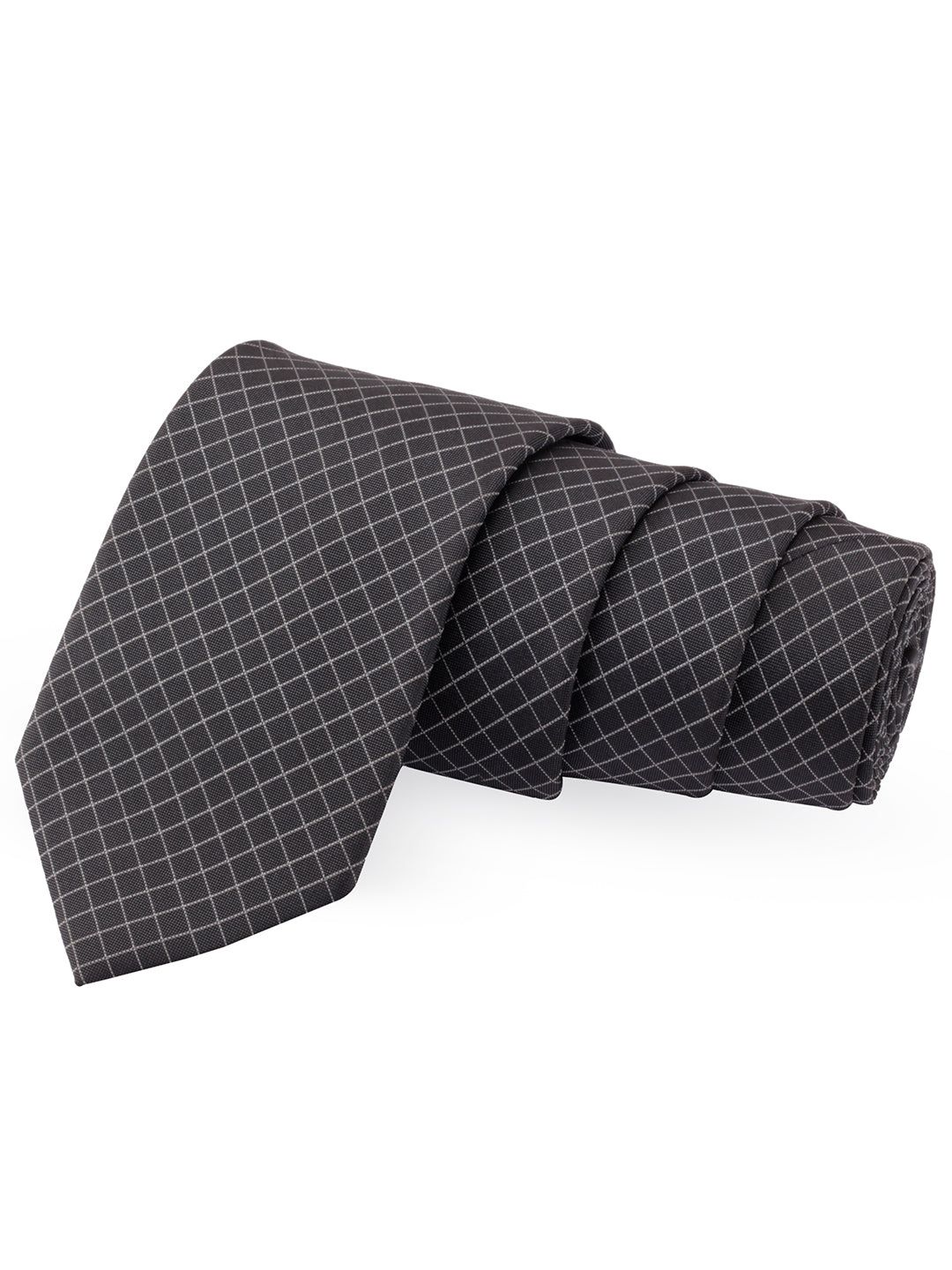 PELUCHE Men Black & White Checked Broad Tie-picture-29