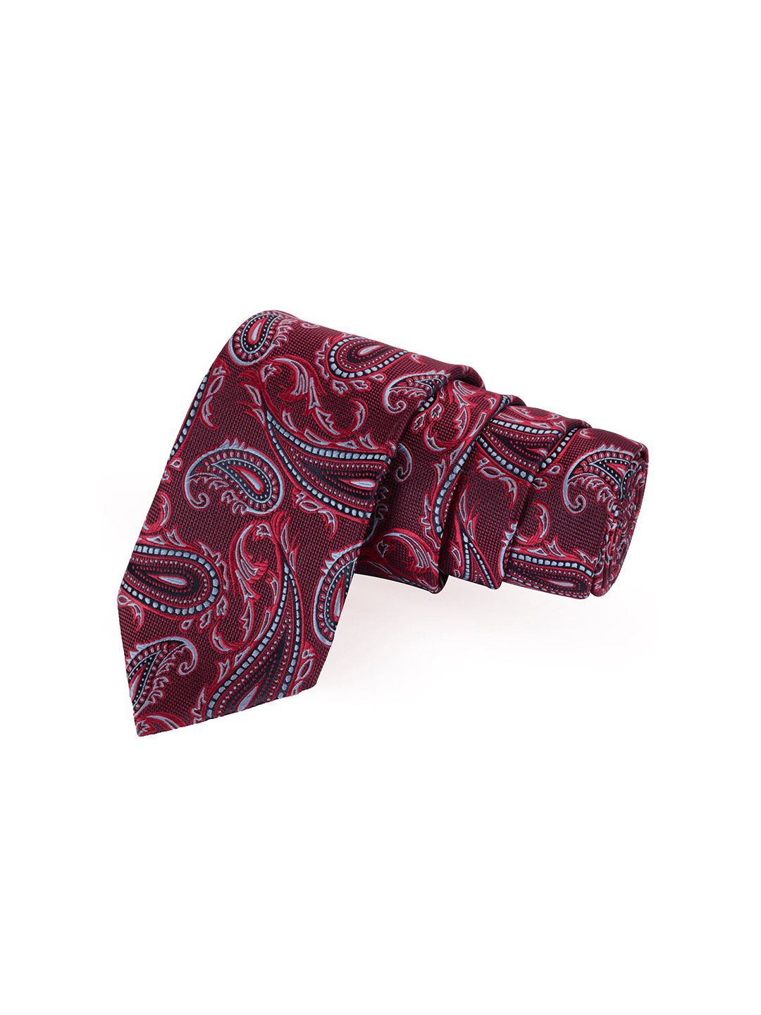 PELUCHE Men Maroon & White Woven Design Broad Tie-picture-38