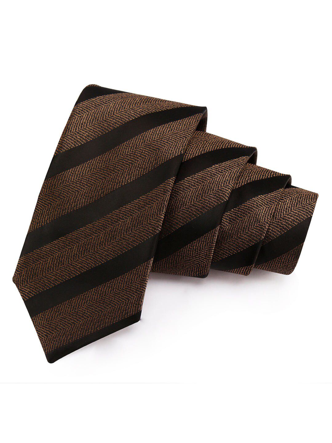 PELUCHE Men Brown & Black Striped Broad Tie-picture-35