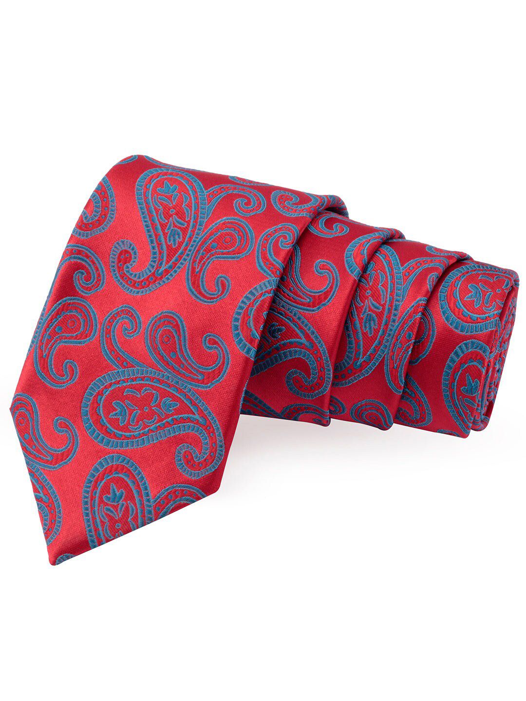 PELUCHE Men Red & Blue Woven Design Broad Tie-picture-13