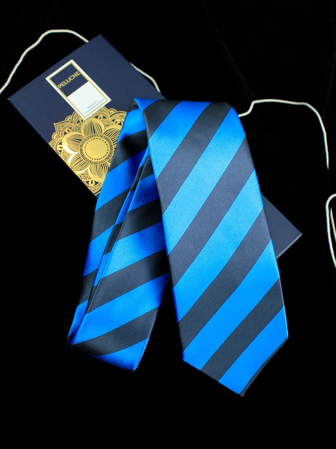 PELUCHE Men Blue & Black Striped Skinny Tie-picture-34