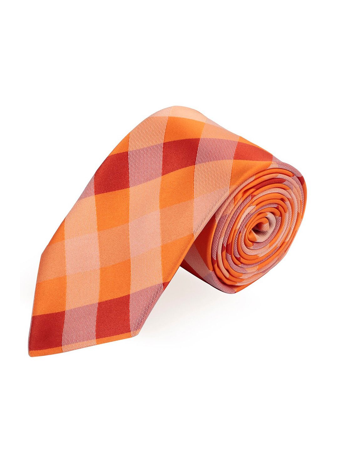 PELUCHE Men Orange Checked Broad Tie-picture-16