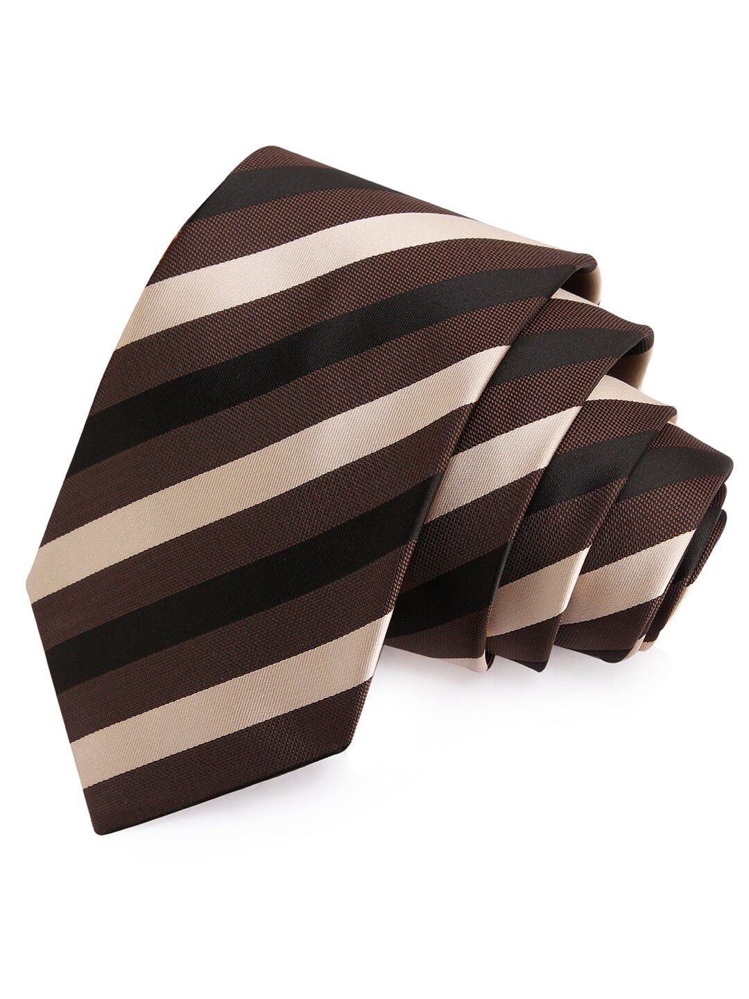 PELUCHE Men Beige & Brown Striped Broad Tie-picture-29