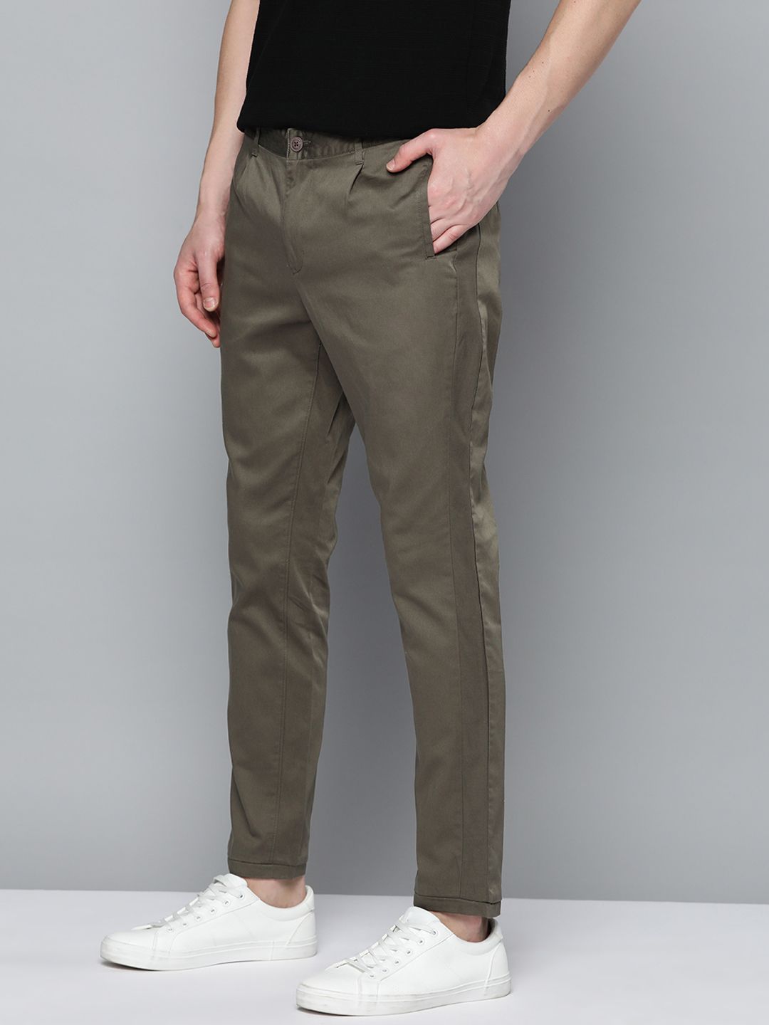 Mast & Harbour Men Olive Green Solid Pure Cotton Trousers - Price History