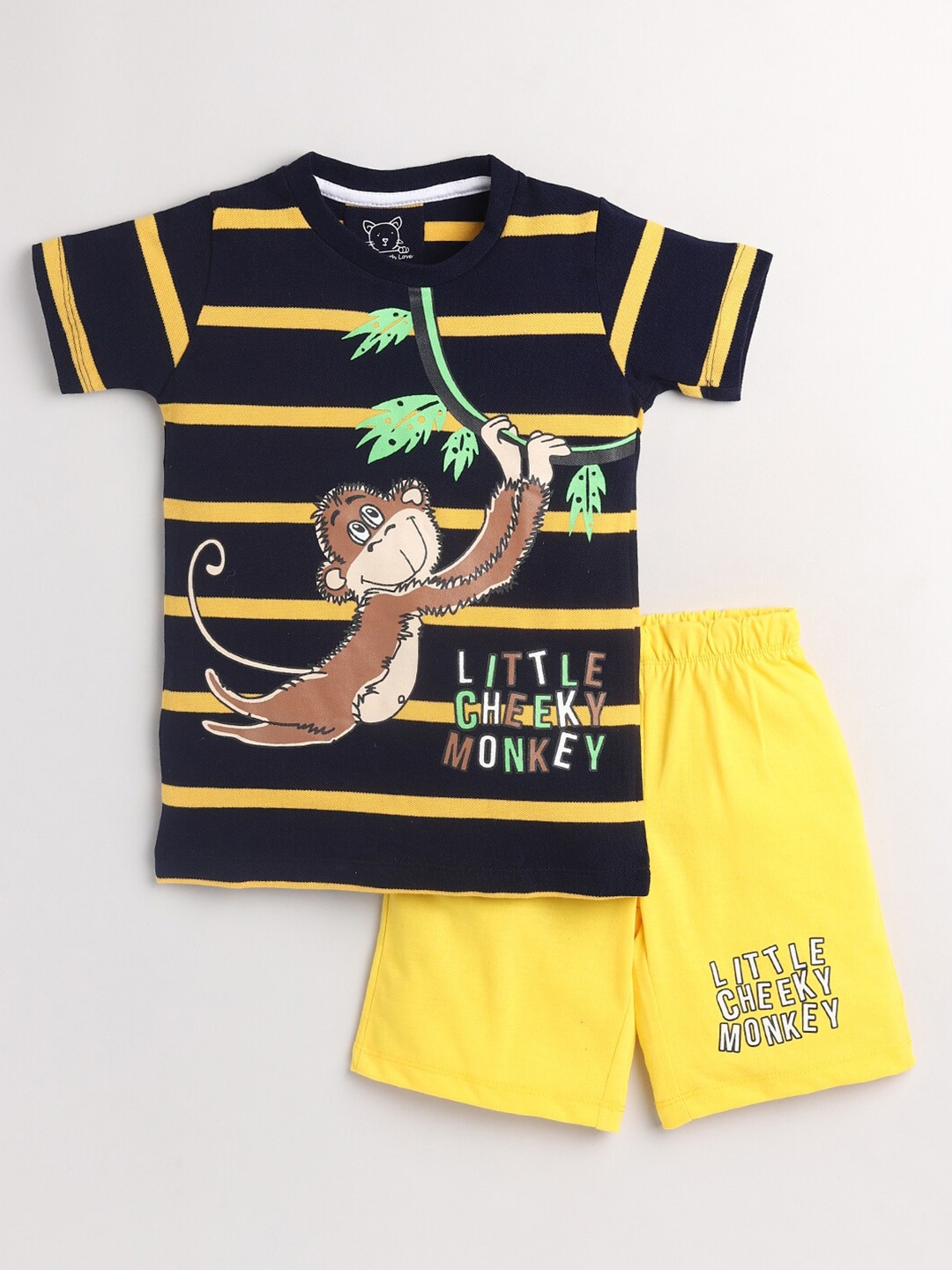Lazy Shark Boys Brown & Yellow Printed Cotton Co-Ords