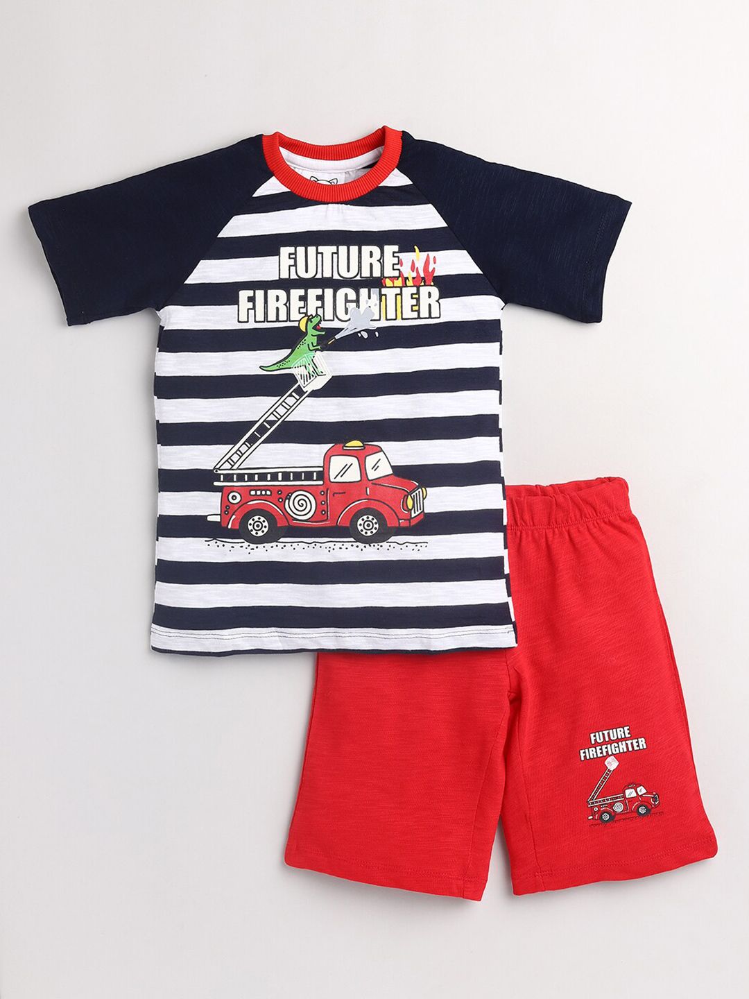 Lazy Shark Boys White & Red Striped T-shirt with Shorts