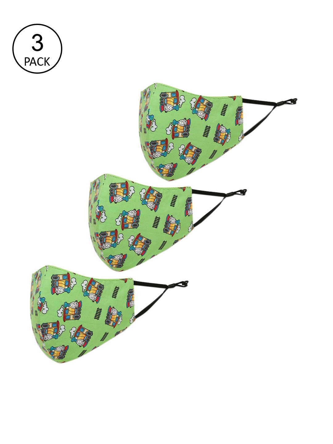 Tossido Kids Set of 3 Green Printed 3-Ply Cotton Cloth Masks-image-22