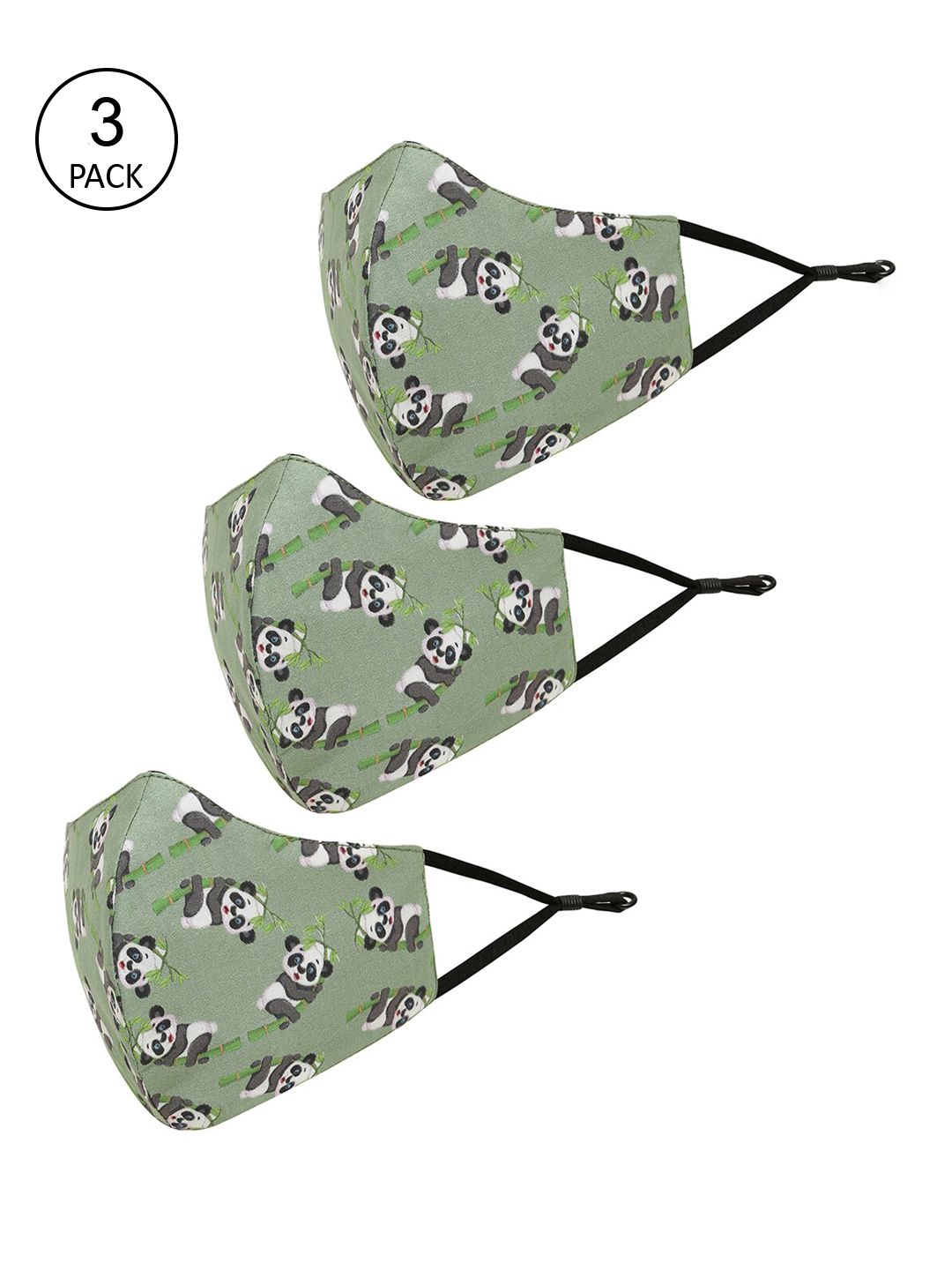 Tossido Kids Pack Of 3 Green Printed Pure Cotton 3-Ply Reusable Outdoor Cloth Masks-image-21