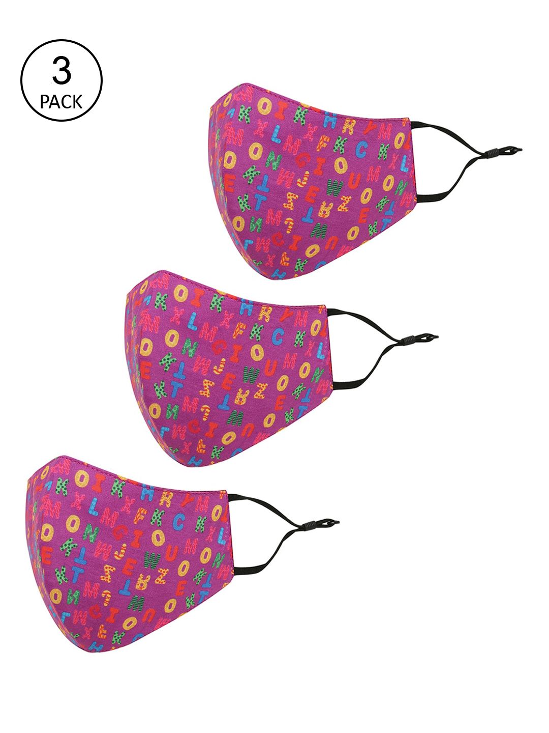 Tossido Kids Pack Of 3 Pink & Yellow Printed 3-Ply Pure Cotton Reusable Cloth Masks-image-38