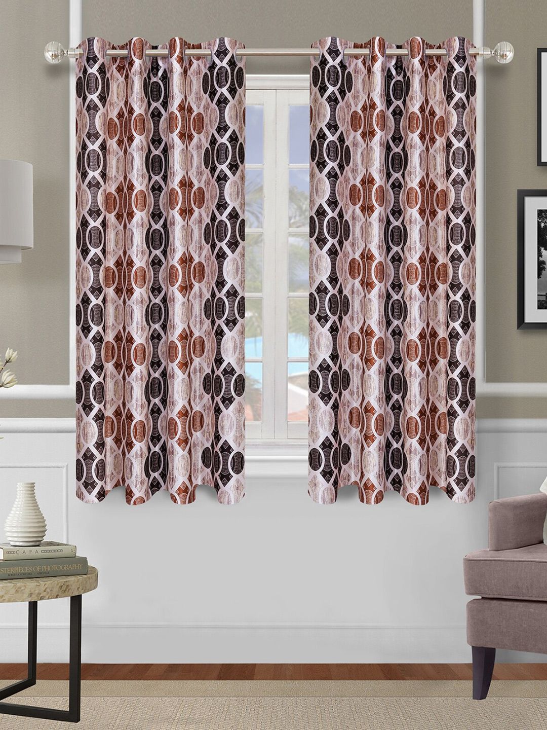 ROMEE Brown Set of 2 Geometric Room Darkening Window Curtain-picture-15