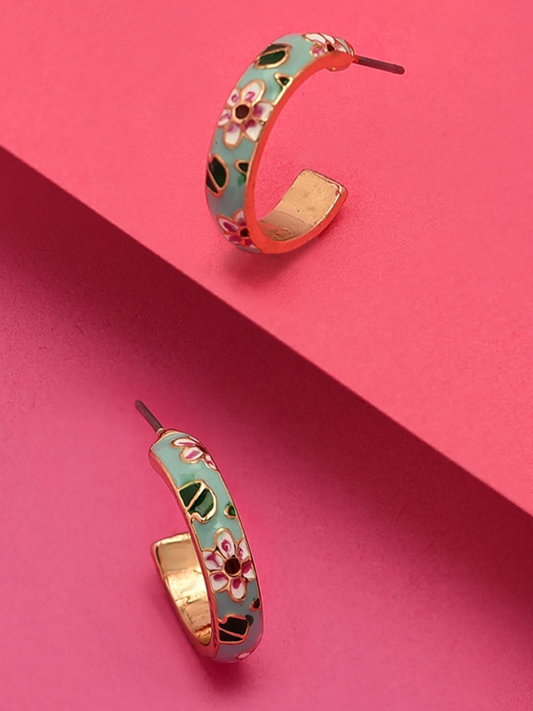 Accessorize Women Romantic Ramble Blue Enamel Flower Hoop Earring-picture-15