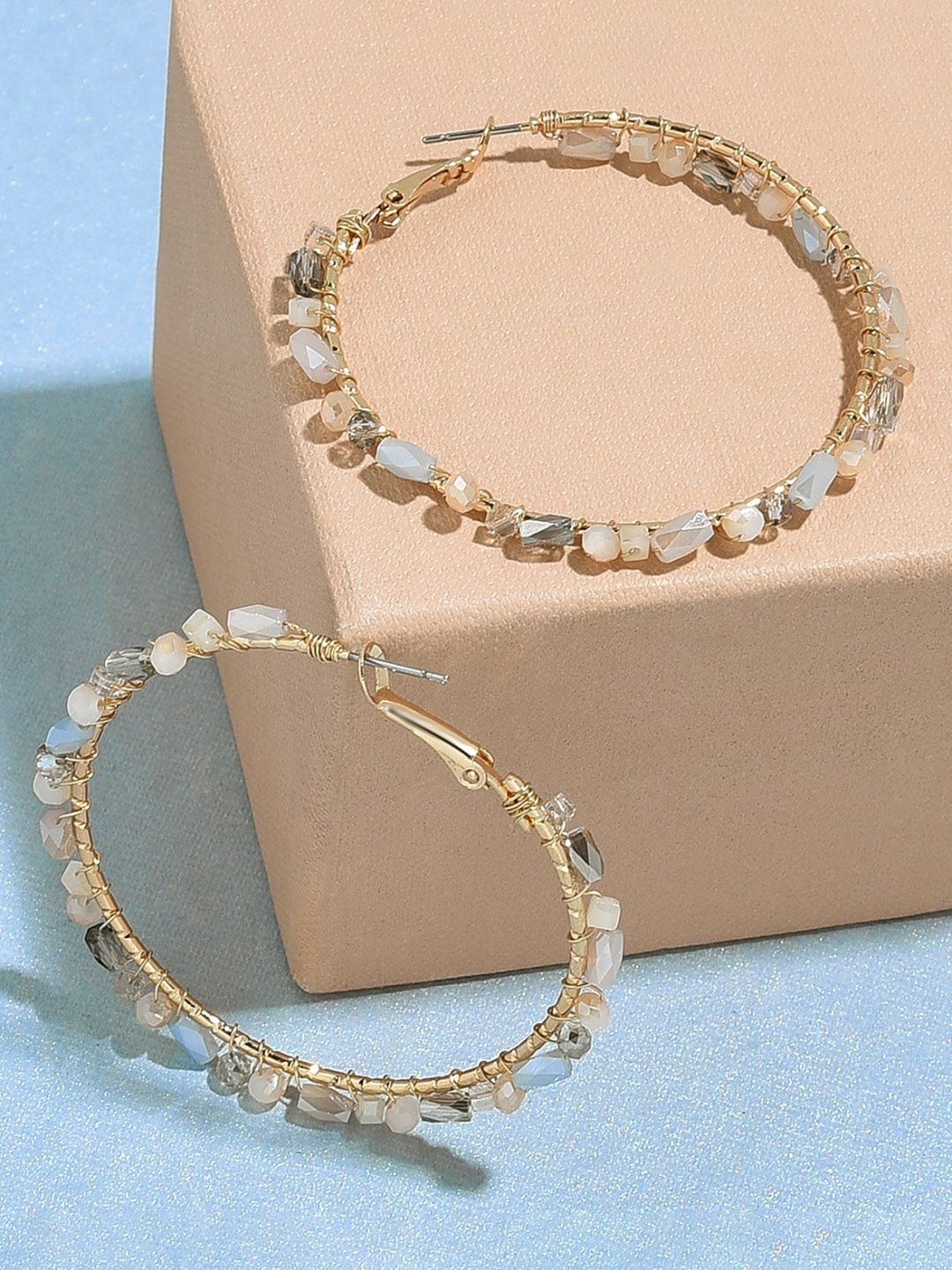 Accessorize London Women pink Raw Facet Beaded Hoops Earring-picture-12