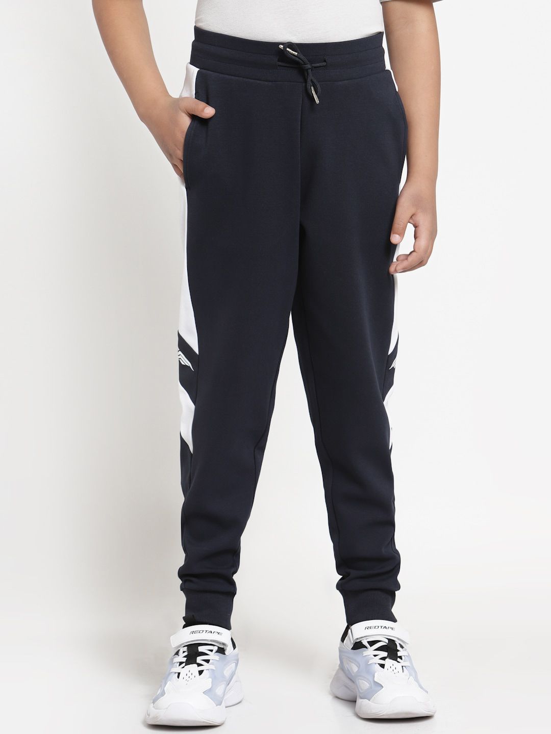 Red Tape Boys Navy Blue & White Colourblocked Track Pants-picture-18