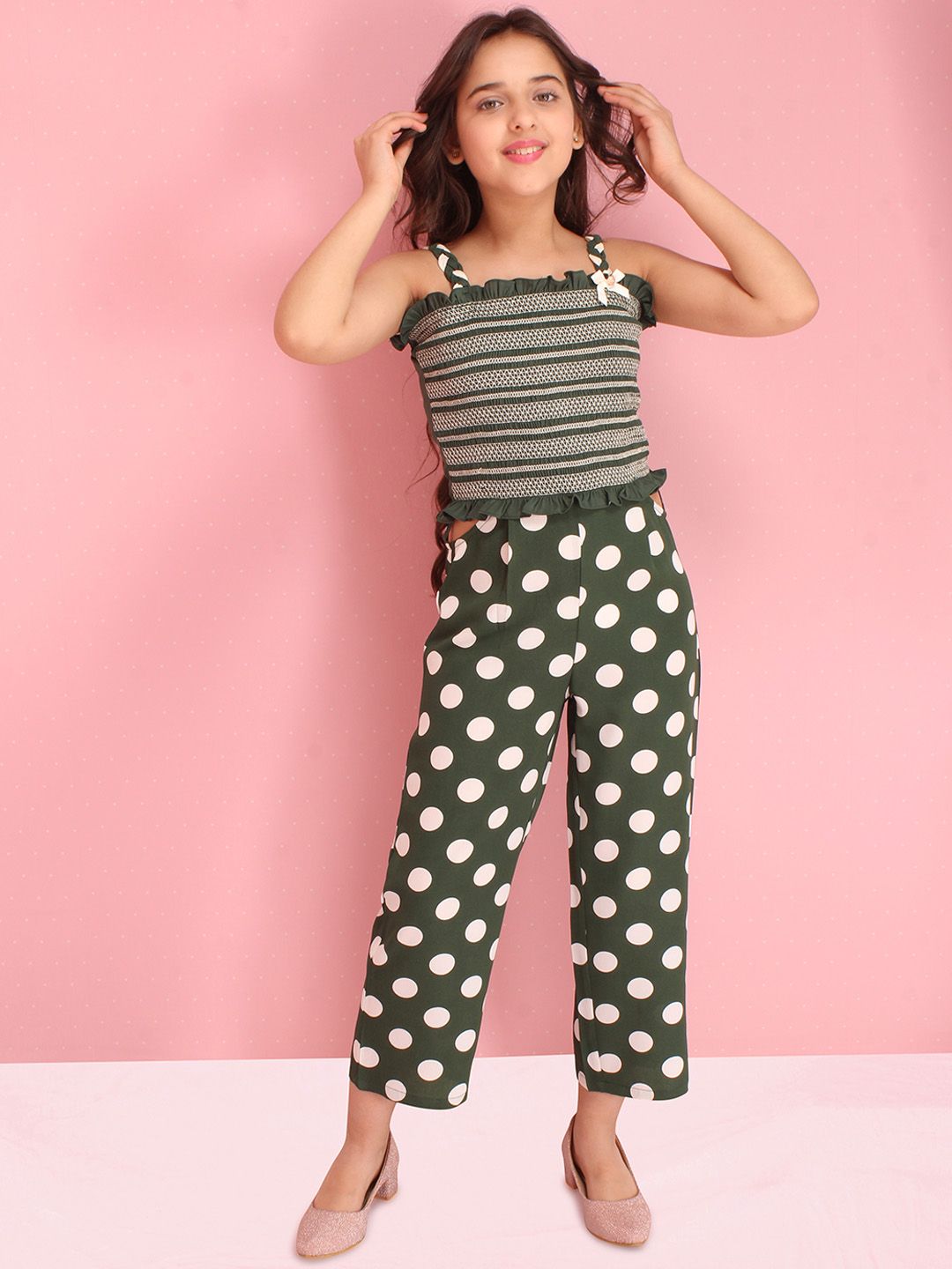 CUTECUMBER Girls Green & White Printed Basic Jumpsuit-picture-25
