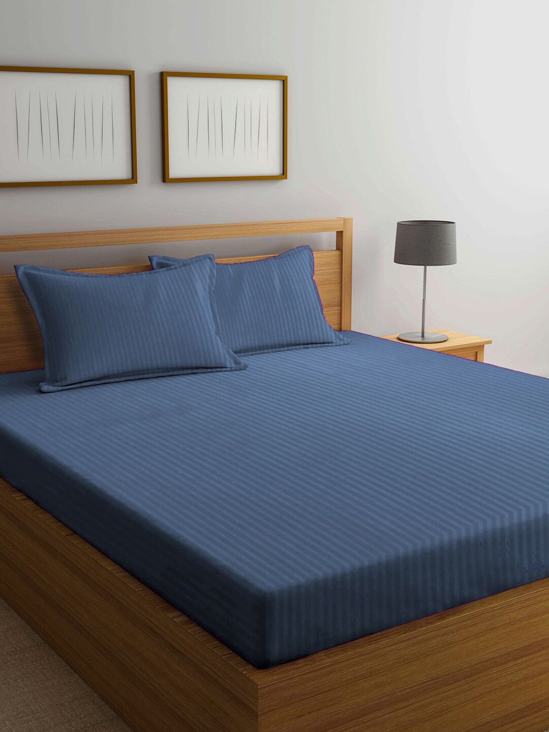 KLOTTHE Blue Striped 210 TC King Bedsheet with 2 Pillow Covers-picture-39