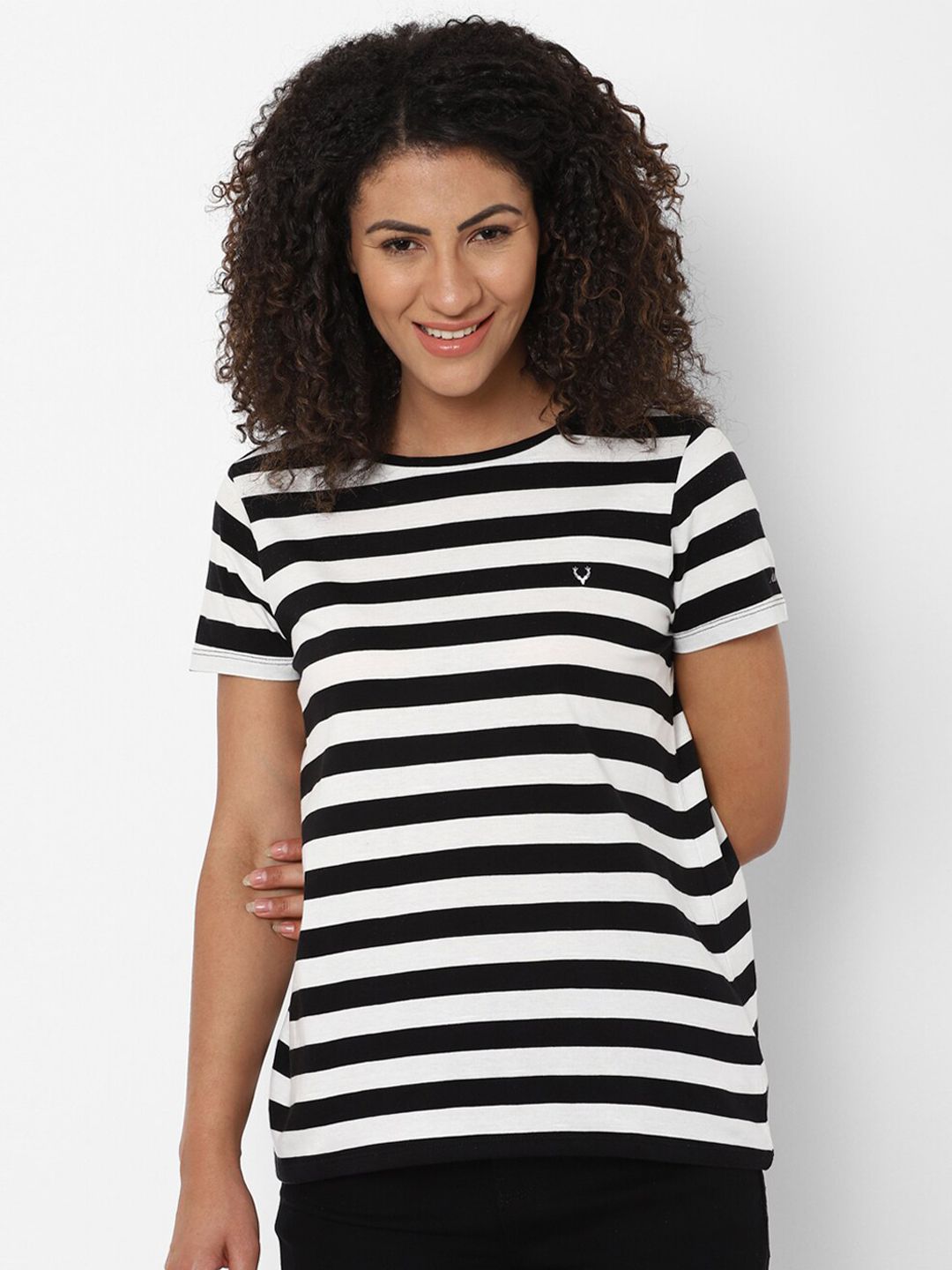 Allen Solly Woman Women Black & White Striped Cotton T-shirt-picture-26