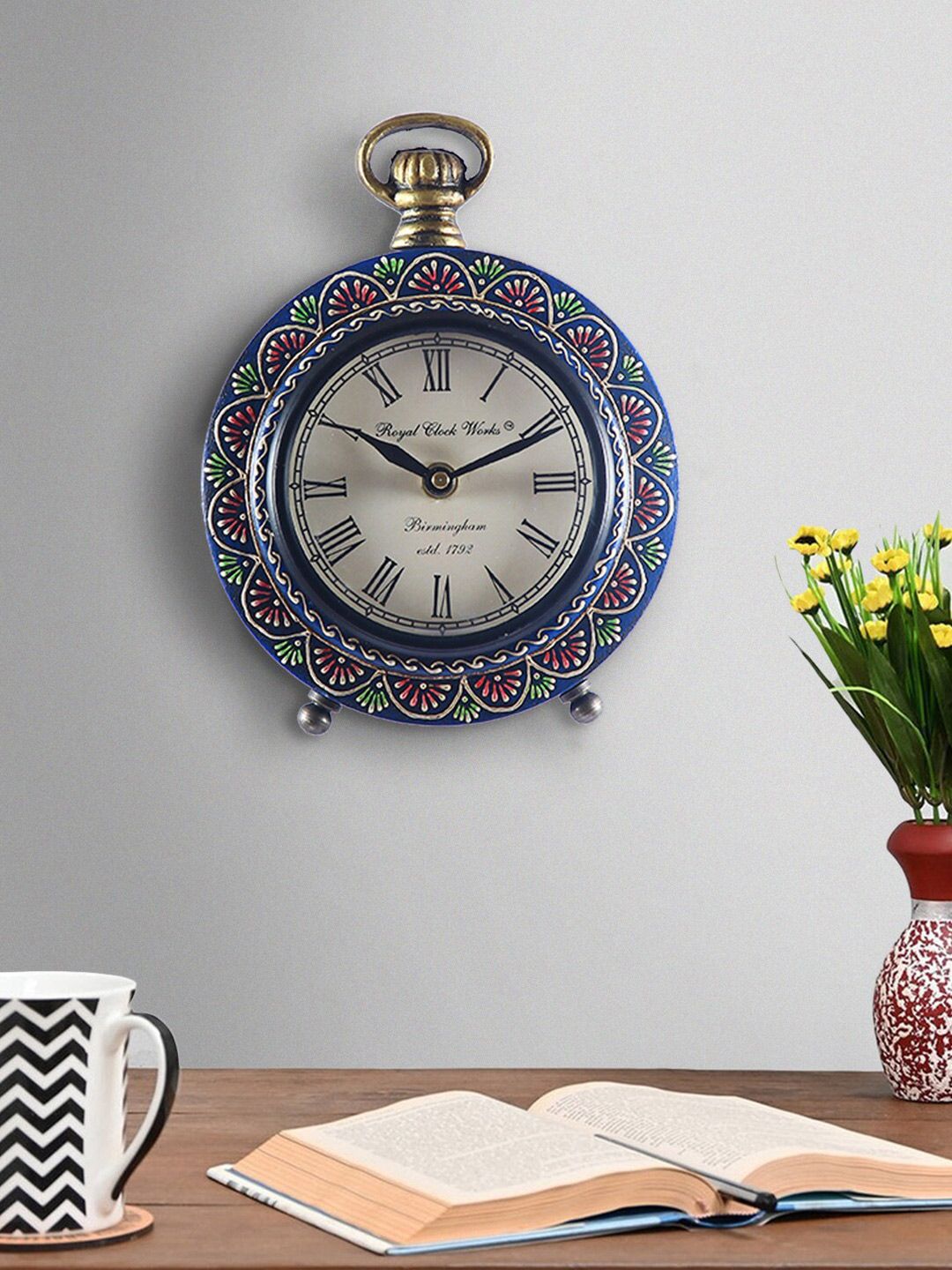 Aapno Rajasthan Blue & Green Embellished Traditional Wall Clock-image-43