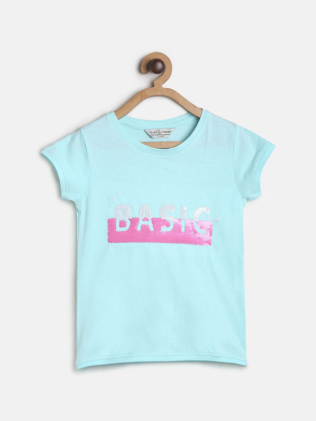 TALES & STORIES Girls Blue & Pink Typography Printed Cotton Slim Fit T-shirt-picture-36