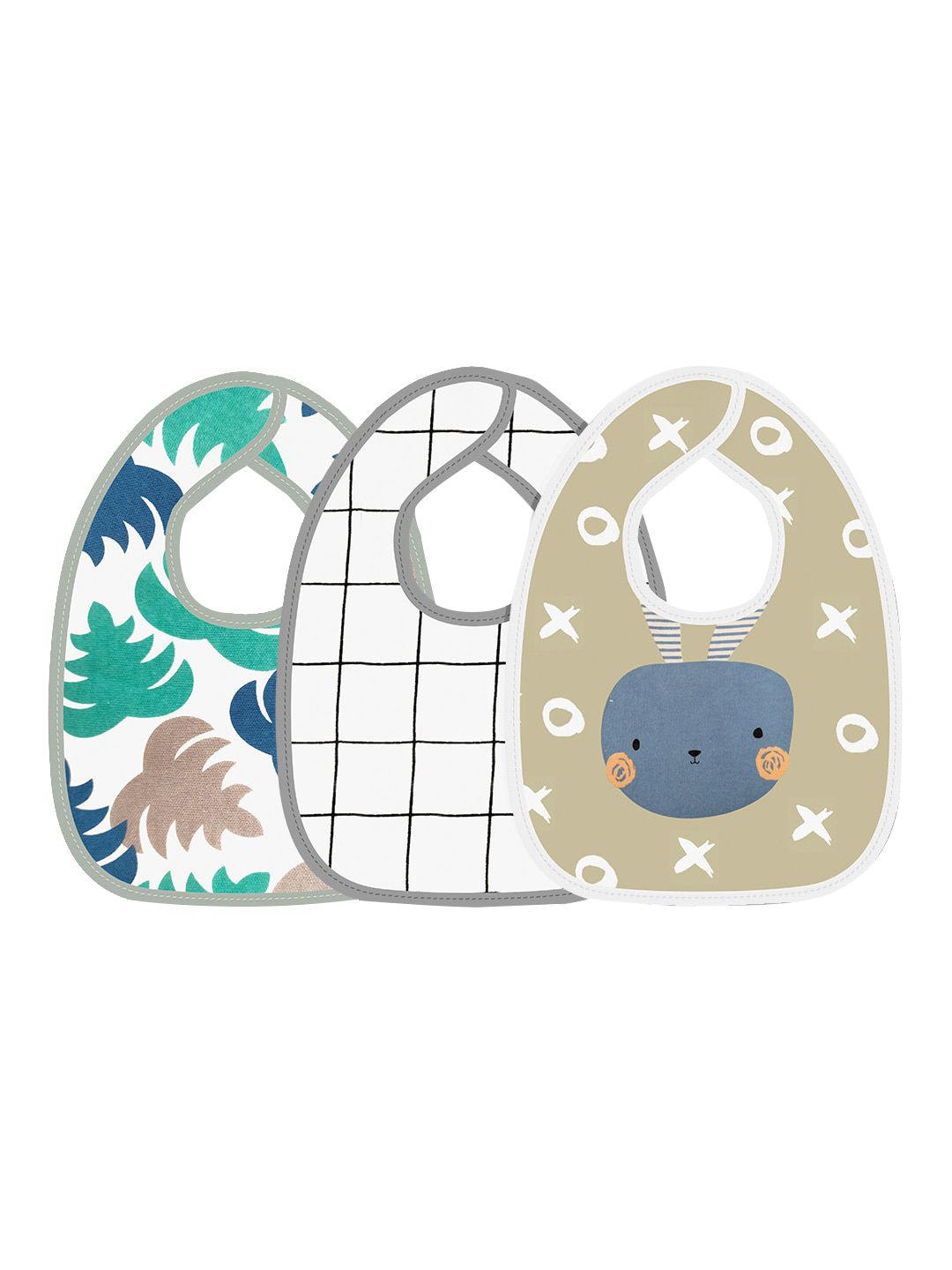 Moms Home Infants Kids Pack Of 3 Sea Green & White Printed Pure Cotton Bibs-picture-15