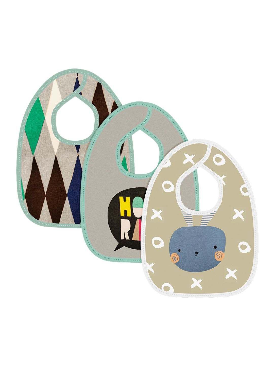 Moms Home Kids Pack Of 3 Beige & Grey Printed Pure Cotton Bibs-picture-50