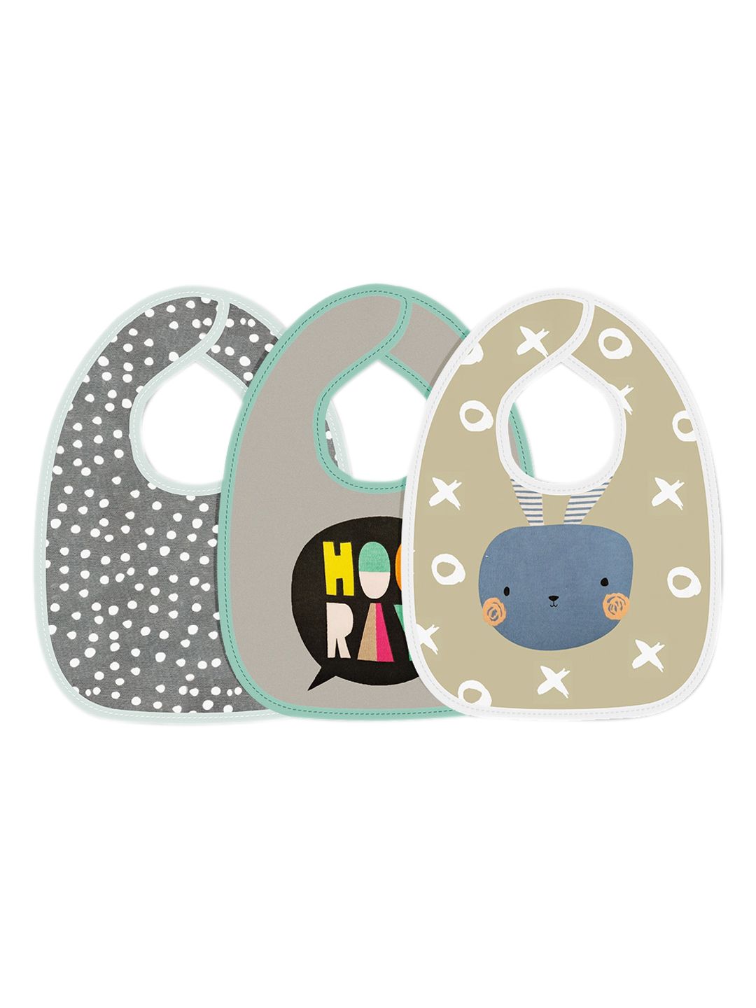 Moms Home Infant Kids Pack Of 3 Multicoloured Printed Pure Cotton Bibs-picture-10