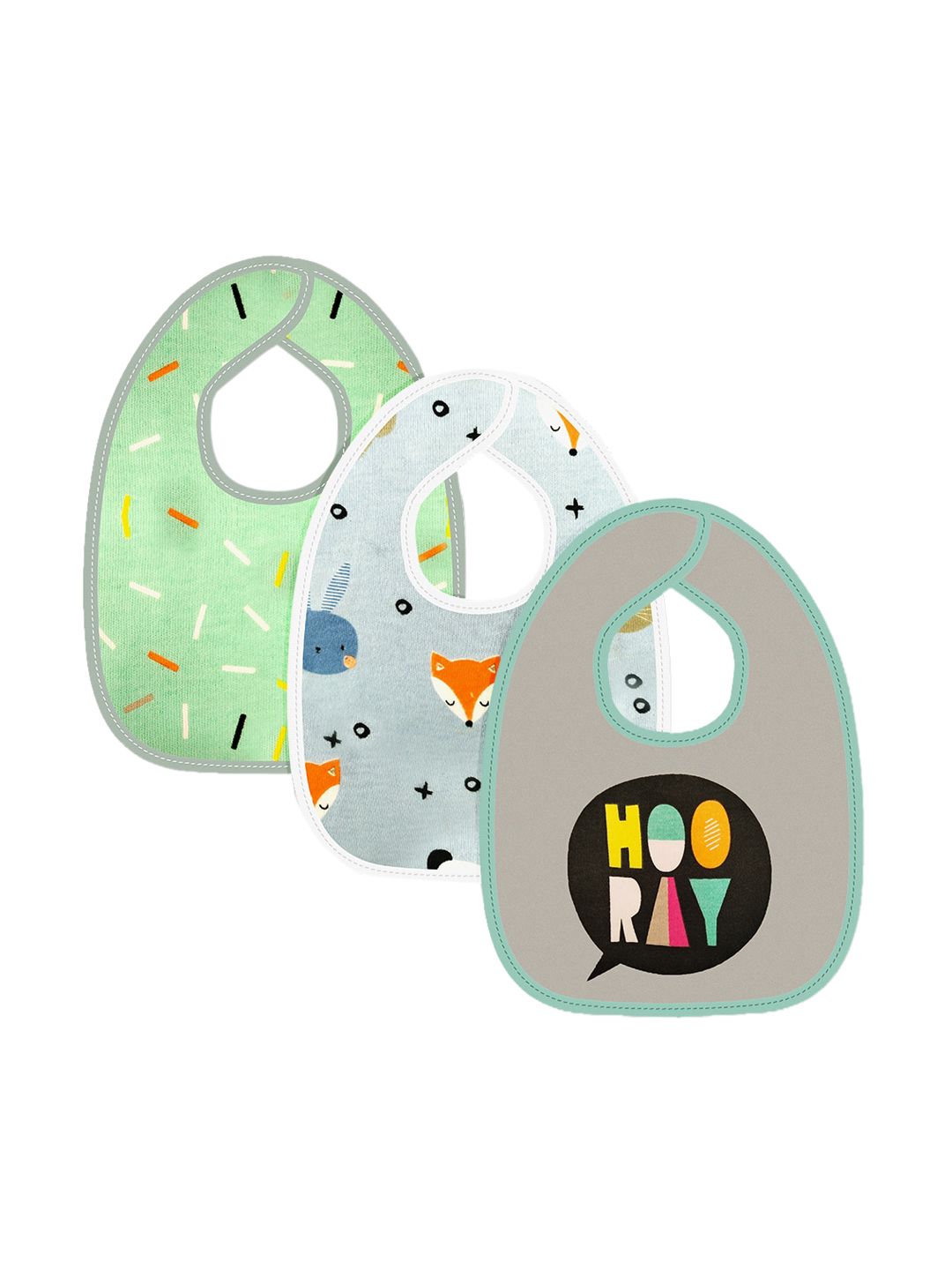 Moms Home Pack of 3 Multicolored Unisex Kids Designer Printed Pure Cotton Bibs-picture-35